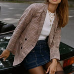 Scotch & Soda  Anthropologie Double-Breasted Brown Plaid Tailored Blazer‎ Large Photo 0