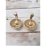 Vintage Clip On Earrings Gold Tone Domed Circle with Cut Out Design Photo 3