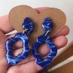 Handmade Deep Blue Polymer Clay Dangle Earrings Photo 1
