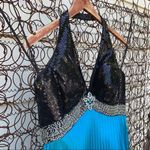 Mori Lee Y2K beaded sequin halter prom dress maxi gown teal black 5/6 Photo 5