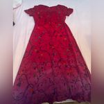 Liz Claiborne  Red and Purple Ombré Whimsigoth Dress with Floral Design Photo 4