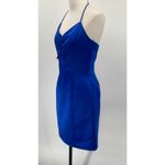 Vintage 90s Halter Neck Lace Up Bodice Mini Dress Satin Royal Blue NEW Womens 4 Photo 6