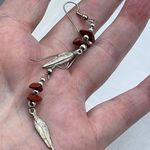 Artisan Red Jasper & sterling earrings with feathers Photo 3