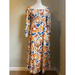 Dolan Anthropologie Smocked print Maxi Dress Orange Blue M boho Whimsi flowy Size M Photo 1