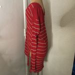 Free People  Waffle Knit High Low Oversized S Red/Beige Nautical Cherry Girl Boho Photo 3