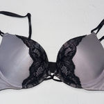 Victoria's Secret  Silver Bra Black Lace bombshell plunge 34A padded adjustable Photo 0