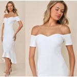 Lulus  How Much I Care Ivory Off-the-Shoulder Midi Dress Mermaid Wedding Bride S Photo 2