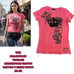 Y2K VTG. DEADSTOCK PINK PRINCESS CROWN RHINESTONE TATTOO TOP NWOT XL Photo 1