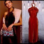 Anthropologie KRISTINIT VELVET halter JUMPSUIT NWT brown burnt orange color S Photo 14