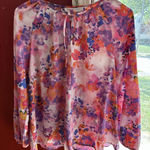 Adyson Parker  Womans Plus Size1X Floral Watercolor Blouse Tie Neck Spring NEW Photo 0