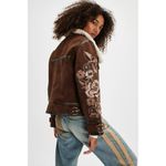 Free People  Andies Vegan Moto Jacket Embroidered Floral Brown Bear Small NWT Photo 11