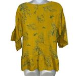 VALENTINA NALDI ITALY Linen Belled Sleeve Flounce Ruffled Hem Top EUC Size Small Yellow Photo 5
