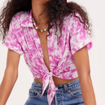 For Love & Lemons NWT ‘Devon’ Pink Tie-Dye Front Tie Crop Top Size Medium Photo 0