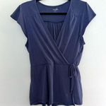 Alya  Blue Wrap Tie Front Blouse Photo 0