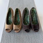 Vintage 90s Y2K Rampage Laurie Tan Brown Suede Peep Toe Wedges Sandals Shoes 7 Photo 4
