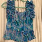 French Connection  Gretha Hallie Blue Ruffle Floral Top Photo 1