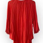 Cable & Gauge  Blood Orange Tie V Neck Blouse with Lace Trim Sleeves Large Photo 1