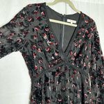 WAYF  Black Crushed Velvet Floral Print V Neck Long Sleeve Mini Dress Small Photo 2