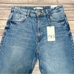 ZARA Medium Wash High Rise Ankle Length Slim Leg Mom Jeans Minor Fraying NWT 10 Photo 1