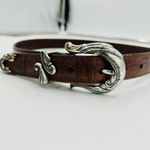 Brighton Allegro Swirl Faux Croc Embossed Brown Leather Belt Silver Buckle Sz M Photo 2