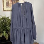 Free People Balloon Long Sleeve Top Women M Tiered Pleated Open Cutout Blue Photo 4
