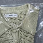 MNG Mango Womens Open Knit Cropped Polo Top S Beige Crochet Short Sleeve Button Tan Photo 5