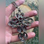 Vintage 70s Sarah Coventry silver metal scroll cross necklace Photo 3