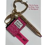 Betsey Johnson Gold Hot Pink Notebook and Pencil Key Chain Fob Bag Charm NWT Photo 0