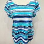 Chico's Chico’s Zenergy Blue Teal & White Striped Cap Sleeve Loose Fit Tee Size 1/Medium Photo 4