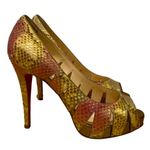 Christian Louboutin  Fontanete Pink and Gold Metallic Snakeskin Peep Toe Pumps 39 Photo 0