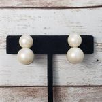 Vintage Clip On Earrings Two Faux Pearls / Faux Pearl Duo 7/8" Photo 0