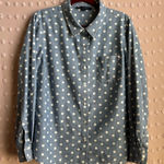 Tommy Hilfiger  100% Cotton Polka Dot Chambray‎ Button Up Long Sleeve Sz L Photo 0