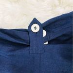 Navy Blue 100% Linen Short Sleeve Button Front Dress Classic Midi Size Large New Blue Photo 5