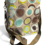 Thirty One Insulated Zip Cooler Picnic Bag Minty Chip Circles Adjustable Strap Brown Photo 0