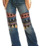 Free People  Rocky Mountain straight Jean medium wash with patches size 28 NWT Photo 0
