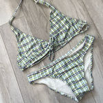 Hobie  Plaid Bikini halter tie womens Green Blue (small) swim retro beach summer Photo 0