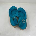 Gianvito Rossi turquoise Suede Cork Wedge Peep Toe Platform Slingback Sandals 10 Photo 7
