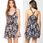 Free People  Washed Ashore Black Floral Mini Dress Womens Size XS Lined Tie Front Photo 1