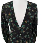 Amanda Uprichard  100% Silk Deep V Floral Mini Dress Black Puff Sleeve Small NEW Photo 1