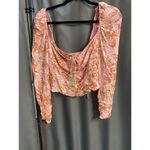 Free People Cropped Top Womens Large Pink Combo Hilary Printed Square Neck B96 Photo 1