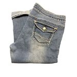 No Boundaries  Cropped Denim Blue Jeans Distressed Cuffed Thick Stitching Sz 17 Photo 3