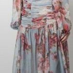 PatBo Peony Print Cutout Midi Crepe Long Sleeve Blue Pink Dress US Size 12 Photo 1