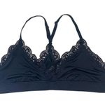 Aerie Black Satin Lace Trim Triangle Racerback Unlined Bralette Photo 1