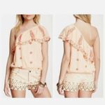 Free People  Orange Easy On The Eyes One Shoulder Embroidered Cotton Blouse Top Photo 1