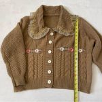 Vintage Sweater Grandma’s Peter Pan Collar Floral Embroidered Tan Size M Photo 6