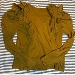 Anthropologie  Mustard Yellow Ruffled Long Sleeve Cotton Top Size M Photo 4