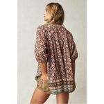 Free People  Bohemian Retro 70s Border Batik Button Down Kimono Shirt Size Large Photo 11