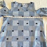 Crown & Ivy  Blue White Cold Shoulder Round Neck Diamond Print Top Size Medium Photo 9