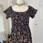 Boho Floral Print Off Shoulder Shirred Slit Thigh Midi Maxi Dress L Black Size L Photo 3