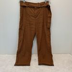 Vince  Belted Linen Blend Utility Capri Pants Womens Sz L Brown Cuffed High Rise Photo 1
